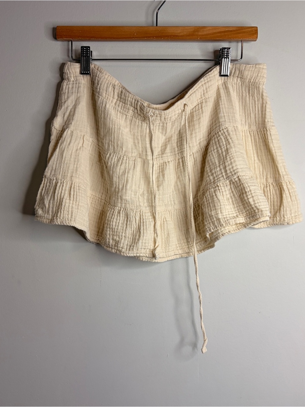 9seed Resort Cream Gauze Tiered Drawstring Mini Skirt 100% Cotton